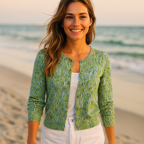Sundance Cardigan Sweater Green Lightweight Cotton Boho Art Button Small - Picture 1 of 8